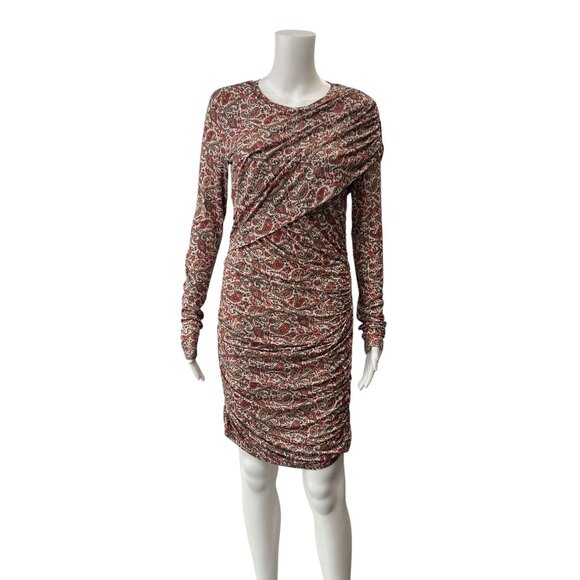 $630 Isabel Marant Etoile Orange Red Rust Multi Ruched Denise Dress size FR 38/6 - Picture 3 of 10